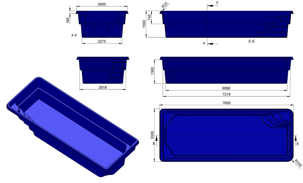 Fibreglass Pool Montecito 24'11" x 10' Complete Kit (Metallic Finish) - Image 41691