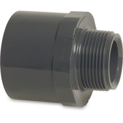 Hexagon Adaptor PVC-U 50/63 mm x 1.5" Glue Socket/Glue Spigot x Male Thread 10bar grey
