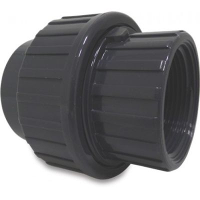 Mega Union Coupler PVC-U 50 mm x 1.5" Glue Socket x Female Thread 10bar Grey