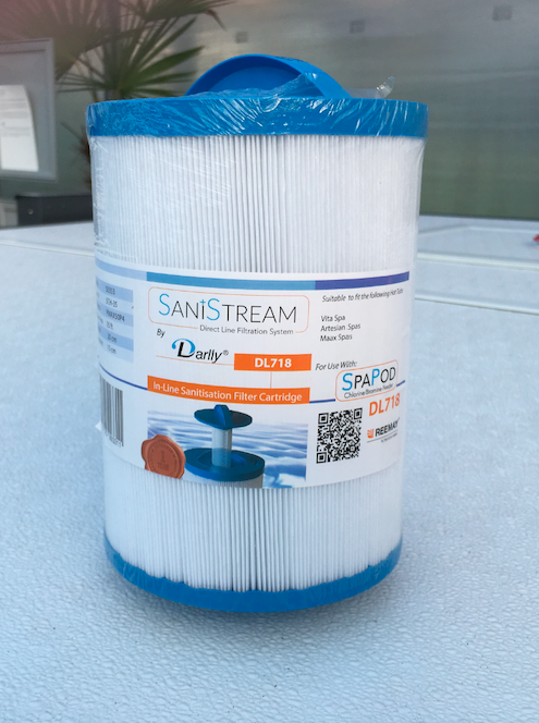 DL718 - 20cm Hot Tub In-Line Sanitisation Filter Cartridge for Artesian Spas, Maax Spas and Vita Spas (dosing dispenser not included) - Image 42051