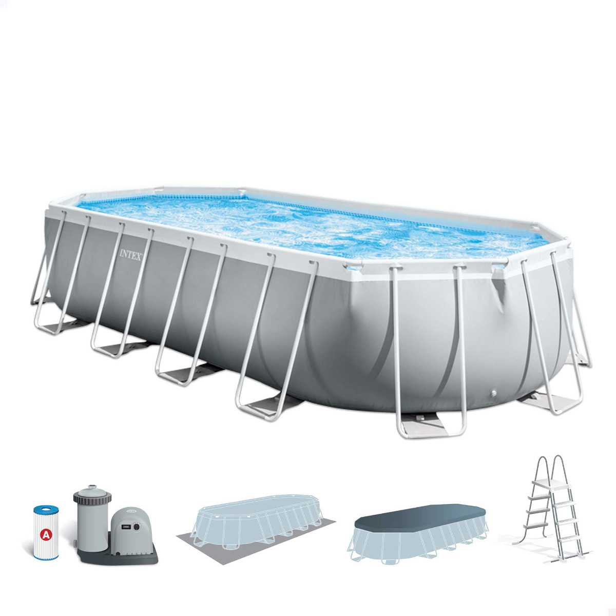 Intex 20ft x 10ft x 48" Prism Frame Pool Set with Filter Pump – Oval - Image 182687